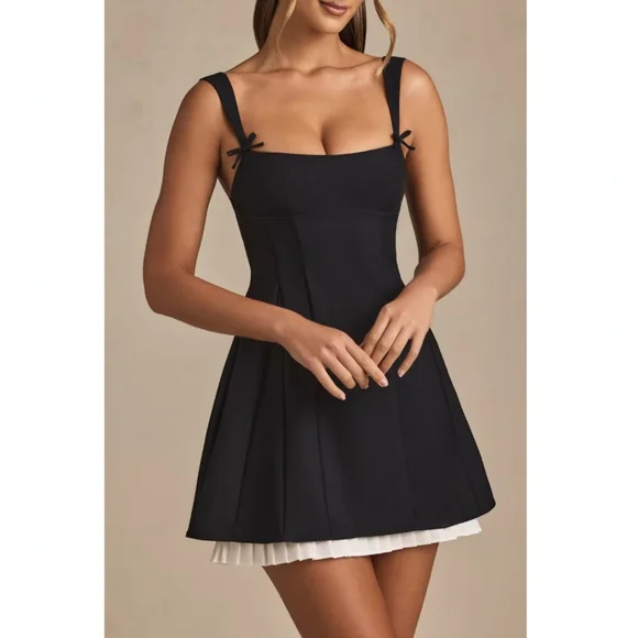 Oh Polly | Dresses | Oh Polly Cressida Mini Dress Black Bowdetail Pleated  Aline Nwt Size 2 | Poshmark